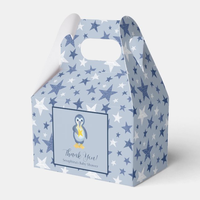 Winter Penguin Stars Pattern Thank You Baby Shower Favour Box (Front Side)
