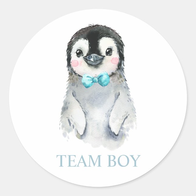 Winter Penguin Team BOY Gender Reveal Game Label (Front)