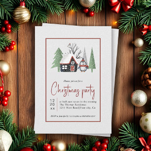 Winter penguin trees and snowfall Christmas party Invitation