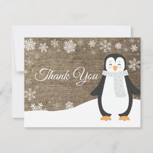 Winter Penguin White Snowflake Thank You Card