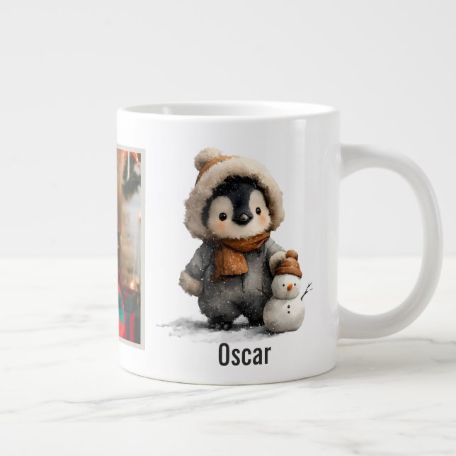 Winter Penguin with Snowman Design Large Coffee Mug (Right)