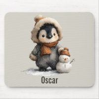Winter Penguin with Snowman Design
