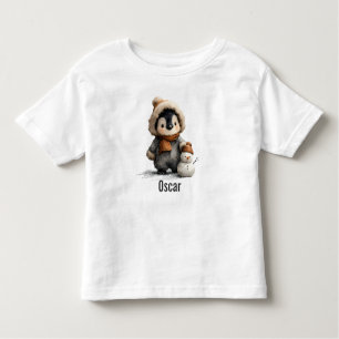 Winter Penguin with Snowman Design Toddler T-Shirt