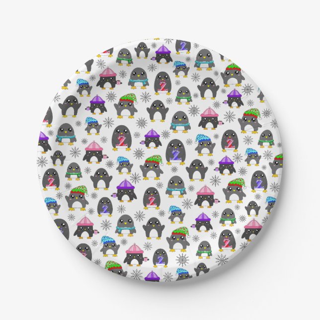 Winter Penguins Paper Plate (Front)