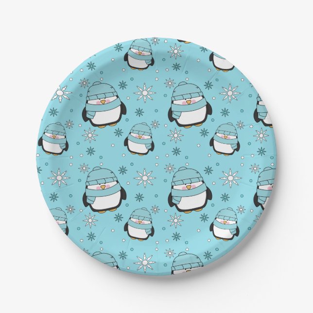 Winter Penguins Paper Plates 7" (Front)