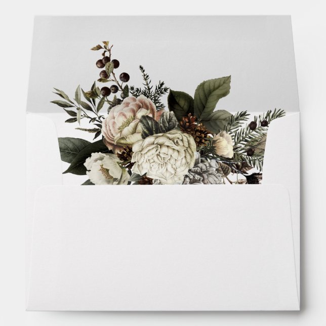 Winter peonies bouquet elegant classy wedding envelope (Back (Bottom))