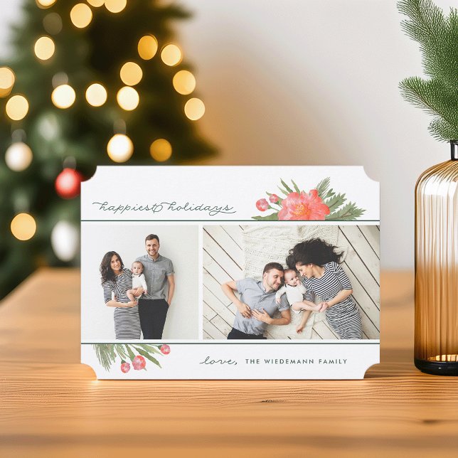 Winter Peony | Two Photo Holiday Card (Creator Uploaded)