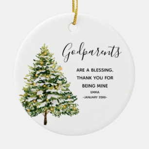 Winter Personalised Godparents Christmas Ceramic Ornament