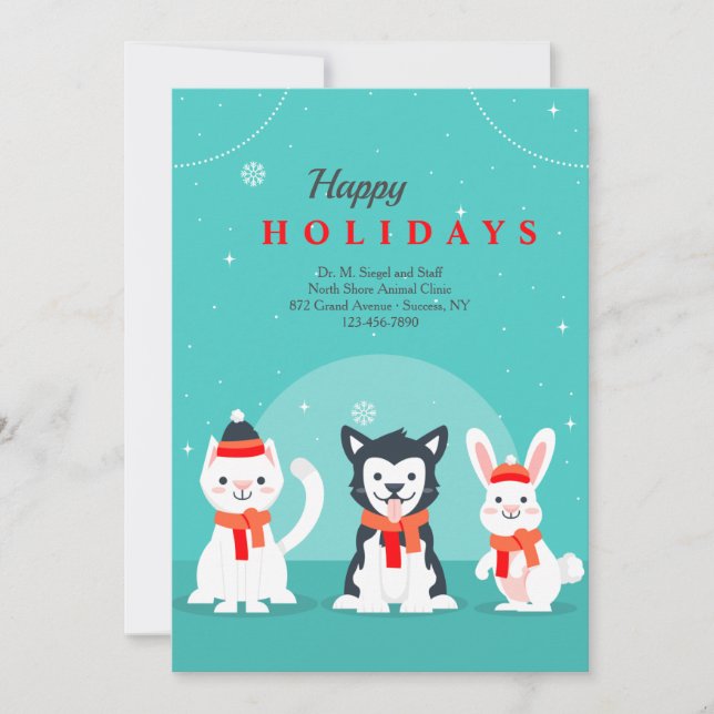 Winter Pets Veterinary Holiday Greeting Cards (Front)