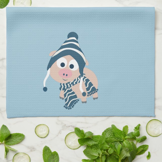 Winter Pig Tea Towel (Folded)