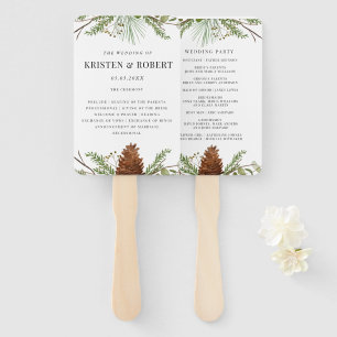Winter Pin Forest Greenery Wedding Program Hand Fan