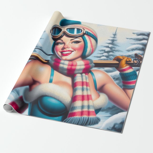 Winter Pin-up Girl Wrapping Paper (Unrolled)