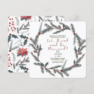 Winter Pine Berry Eat Drink Be Married Wedding Invitation