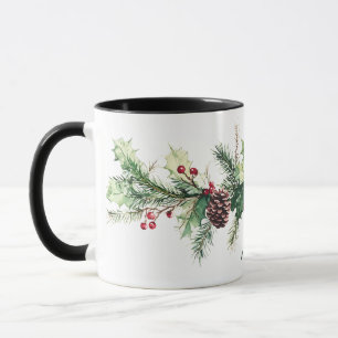 Winter Pine Berry Personalized Name Holiday Mug