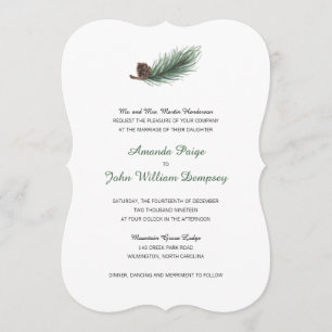 Winter Pine Branch and Pinecone   Wedding Invitation