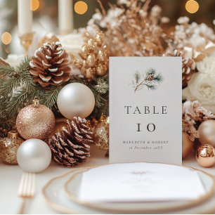 Winter Pine Branch & Cone Wedding Table Number