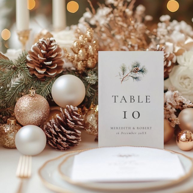 Winter Pine Branch & Cone Wedding Table Number (Creator Uploaded)
