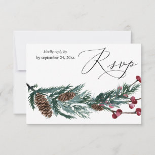 Winter Pine Cone & Berries Greenery with Meal RSVP Card