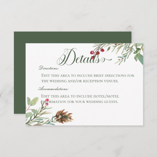 Winter Pine Cone Berries Modern Details Wedding Enclosure Card (Front/Back)