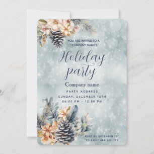 Winter Pine cone floral holiday party corporate Invitation