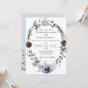 Winter Pine Cone Floral Wreath Boho Wedding Invita Invitation