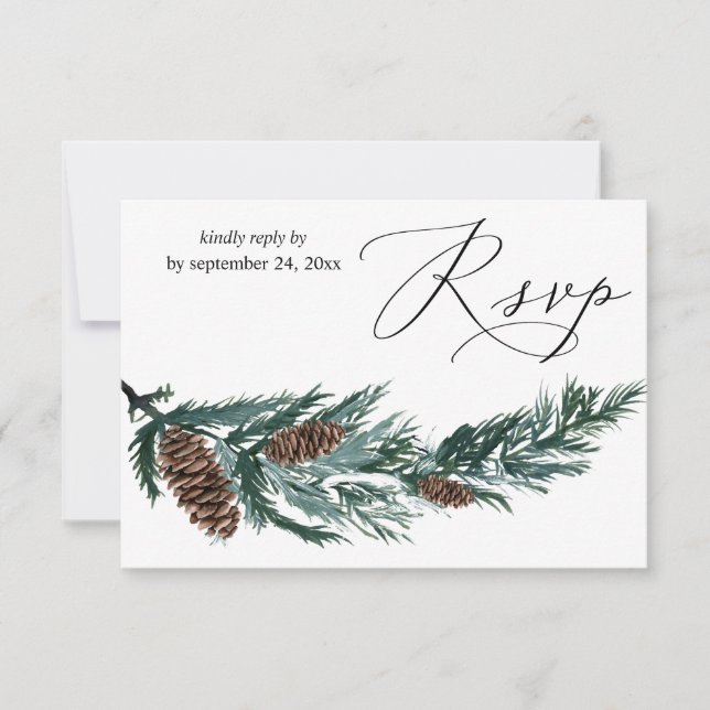 Winter Pine Cone & Greenery with Meal RSVP Card (Front)