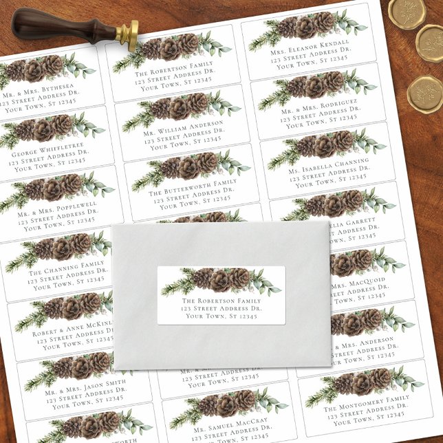 Winter Pine Cone Wedding Guest Address Labels (Creator Uploaded)