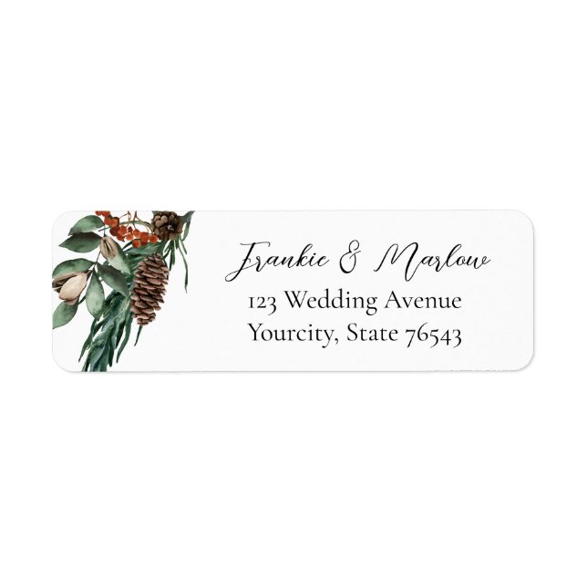 Winter Pine Cone Wedding Return Address Label (Front)