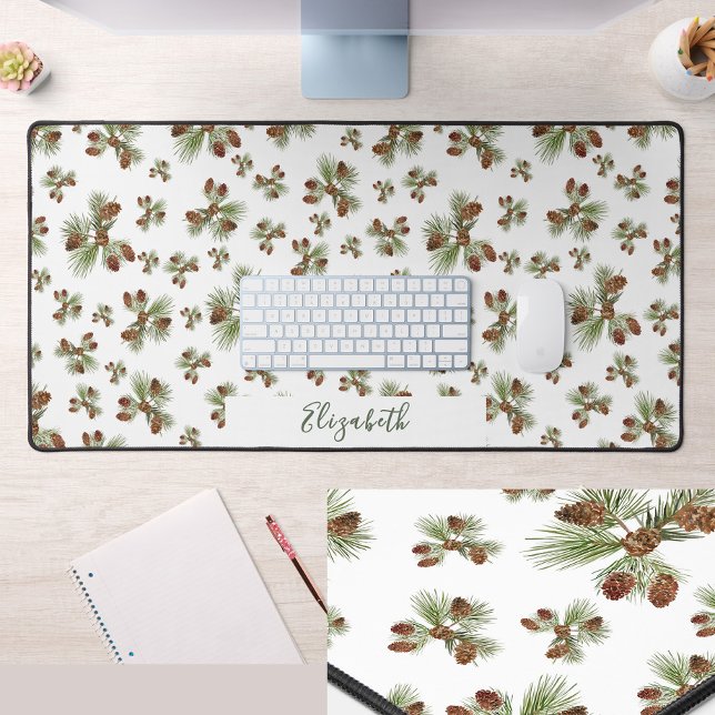 Winter Pine Cones Custom Name Greenery Desk Mat (Creator Uploaded)