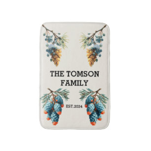 Winter Pine Cones Family Name Design Bath Mat