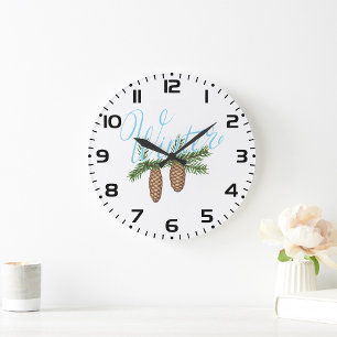 Winter Pine Cones Large Clock