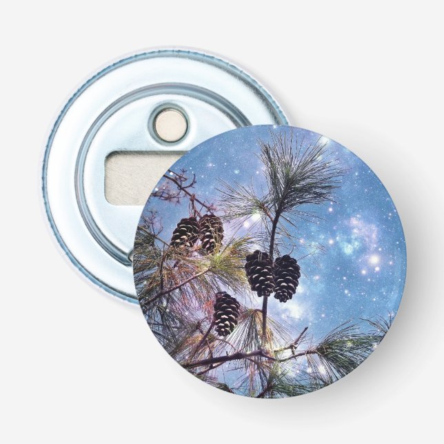 Winter Pine Cones under a starry night sky Bottle Opener (Front)