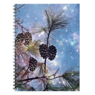 Winter Pine Cones under a starry night sky Notebook