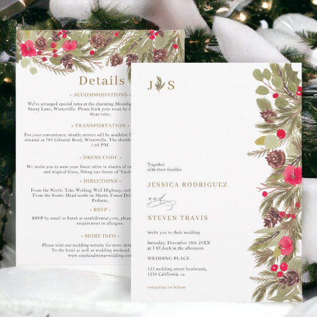 Winter pine elegance initial all in one Wedding Invitation (Winter pine elegance initial all in one Wedding Invitation)