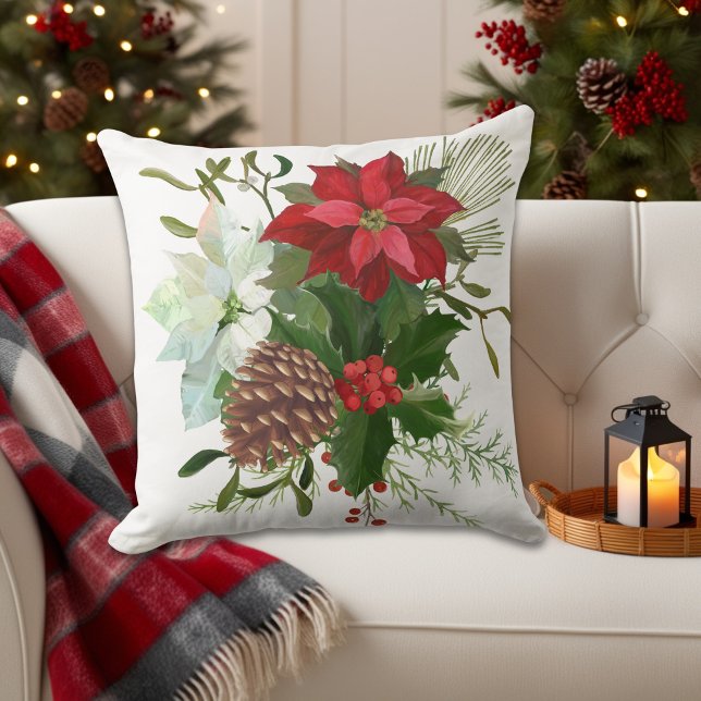 Winter Pine Floral Botanical Rustic Holiday Cushion (Creator Uploaded)