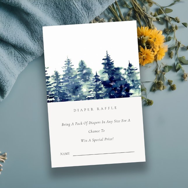 Winter Pine Forest Snow Diaper Raffle Baby Shower Enclosure Card (Creator Uploaded)