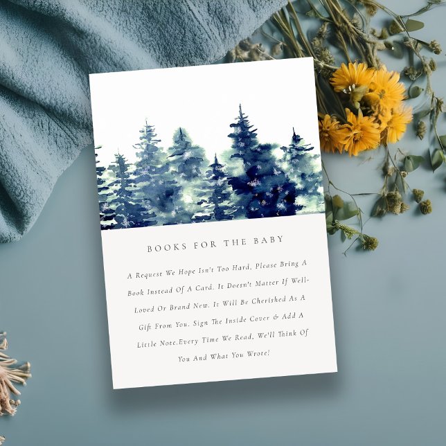 Winter Pine Forest Snowfall Books For Baby Shower Enclosure Card (Creator Uploaded)