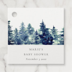 Winter Pine Forest Snowfall Watercolor Baby Shower Favour Tags