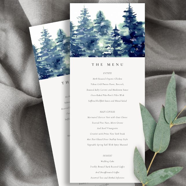 Winter Pine Forest Snowfall Wedding Menu Card (Creator Uploaded)