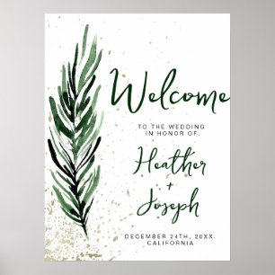 Winter Pine & Gold Christmas Festive Wedding Poster