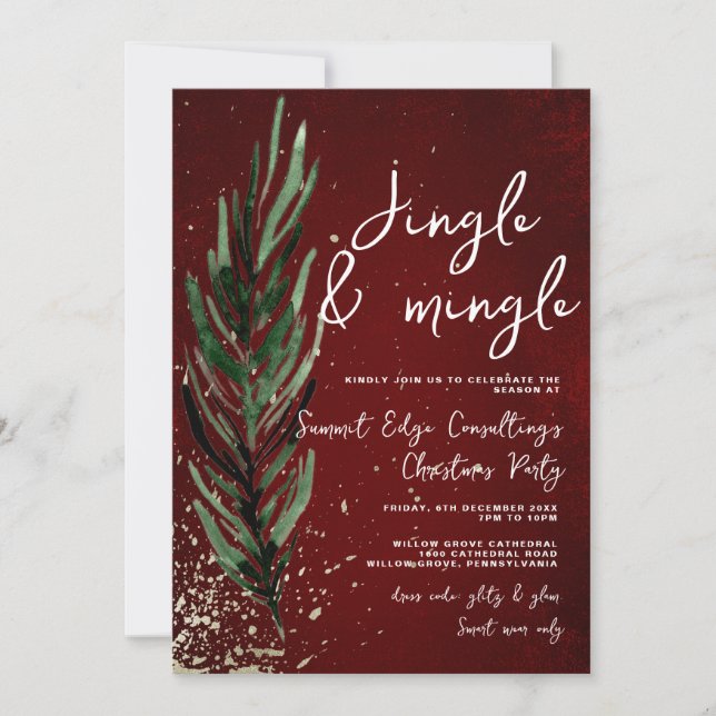 Winter Pine & Gold festive Office Christmas Party Invitation (Front)