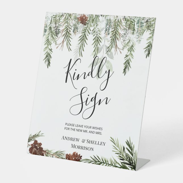 Winter Pine Kindly Sign Wedding Guest Book (Front)
