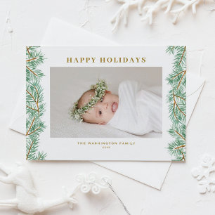 Winter Pine Needles Garland Photo Happy Holidays Holiday Postcard
