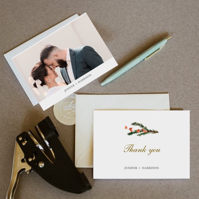 Winter Pine Photo Wedding  Thank You Card (Creator Uploaded)