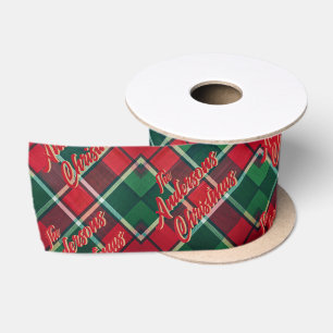 Winter Pine Plaid Family Name Christmas Satin Ribbon