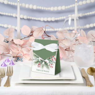 Winter Pine & Red Berry Wedding Favour Box