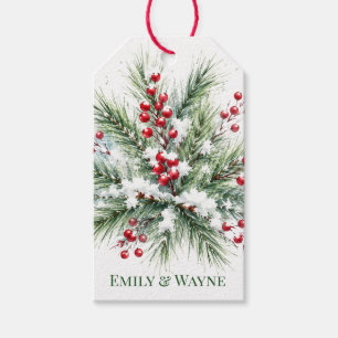 Winter Pine & Red Berry Wedding Thank You Gift Tags