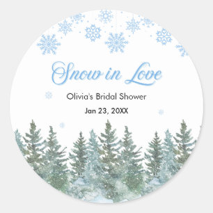 Winter Pine Snow in Love Snowflakes Bridal Shower Classic Round Sticker