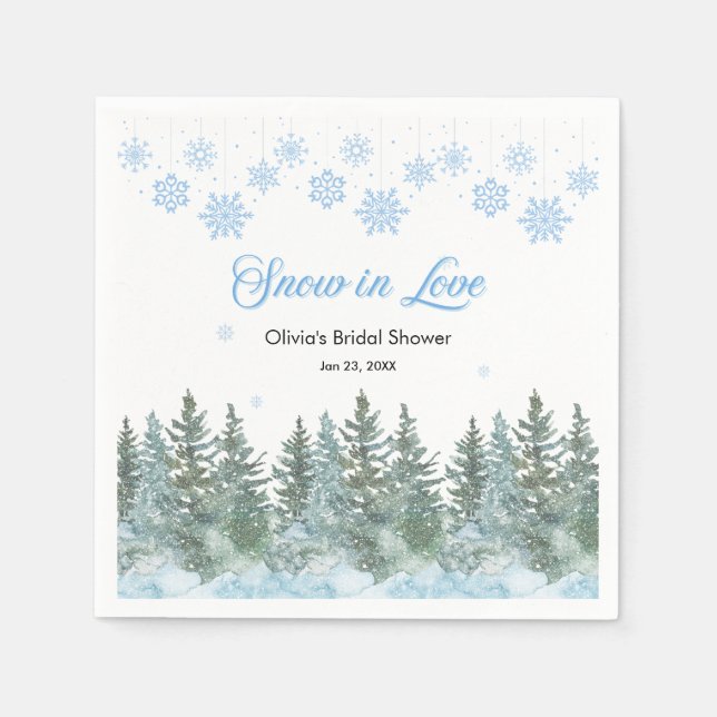 Winter Pine Snow in Love Snowflakes Bridal Shower Napkin (Front)