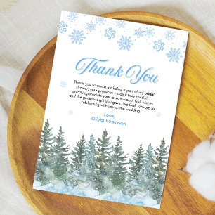 Winter Pine Snow in Love Snowflakes Bridal Shower  Thank You Card